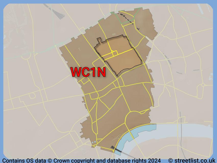 Where the WC1N postcode district lies within the wider  postcode area