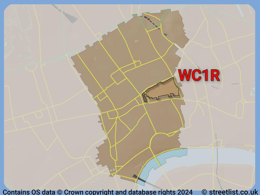 Where the WC1R postcode district lies within the wider  postcode area