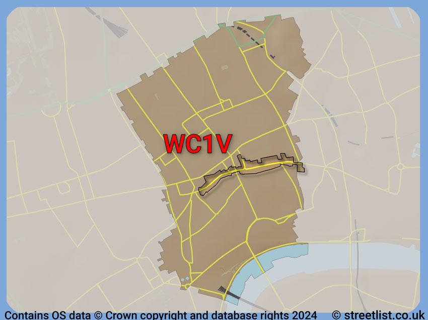 Where the WC1V postcode district lies within the wider  postcode area