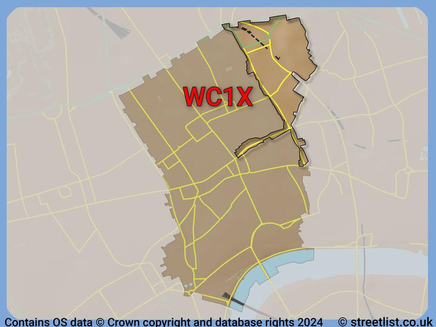 Where the WC1X postcode district lies within the wider  postcode area