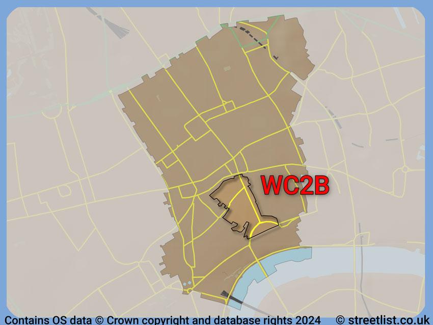 Where the WC2B postcode district lies within the wider  postcode area