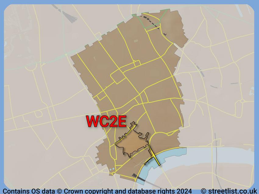 Where the WC2E postcode district lies within the wider  postcode area