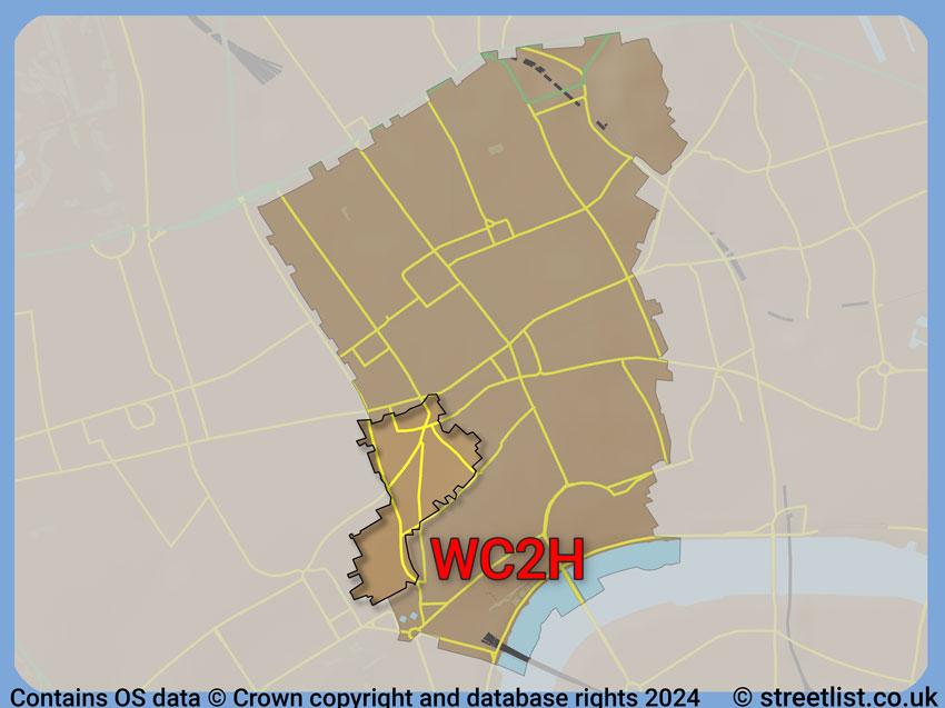 Where the WC2H postcode district lies within the wider  postcode area