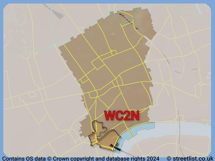 Where the WC2N postcode district lies within the wider  postcode area