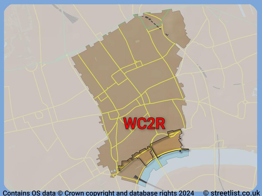 Where the WC2R postcode district lies within the wider  postcode area