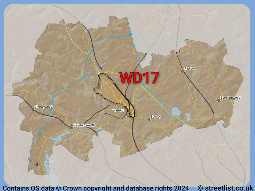 Where the WD17 postcode district lies within the wider  postcode area