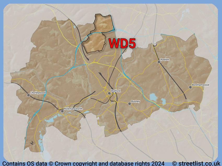 Where the WD5 postcode district lies within the wider  postcode area