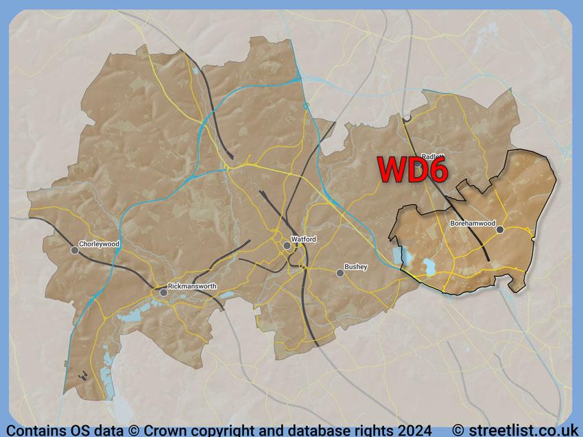 Where the WD6 postcode district lies within the wider  postcode area