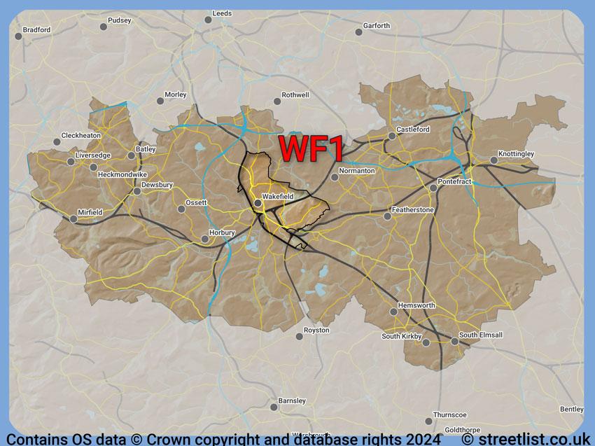 Where the WF1 postcode district lies within the wider  postcode area