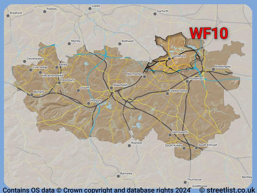 Where the WF10 postcode district lies within the wider  postcode area