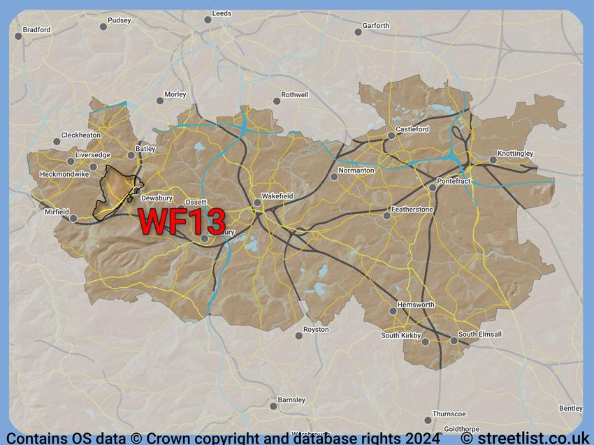 Where the WF13 postcode district lies within the wider  postcode area