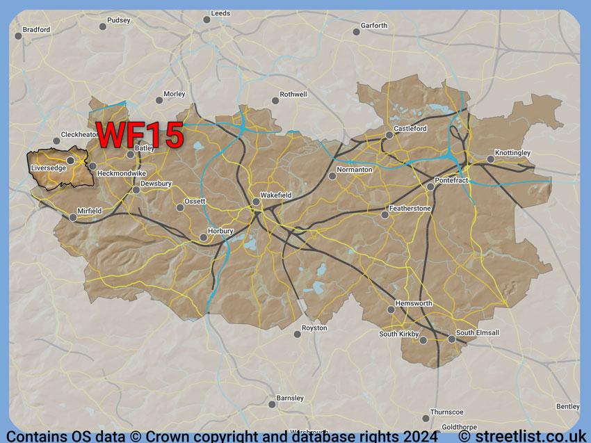 Where the WF15 postcode district lies within the wider  postcode area