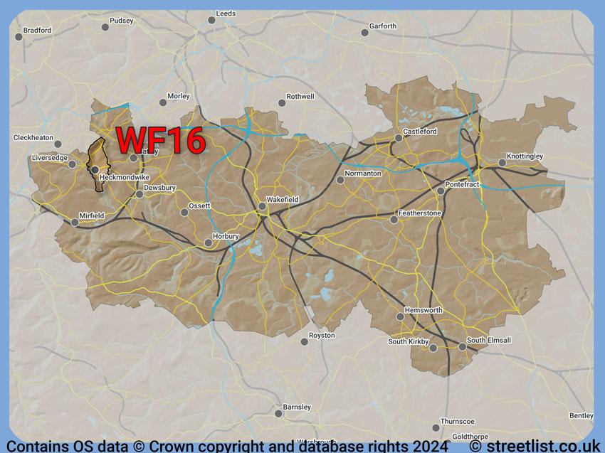 Where the WF16 postcode district lies within the wider  postcode area