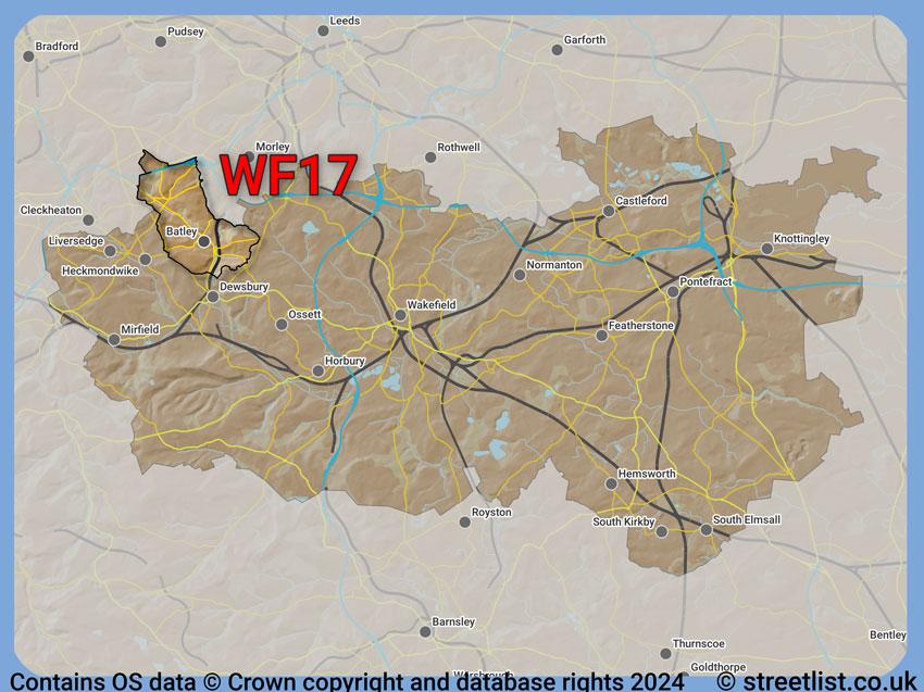 Where the WF17 postcode district lies within the wider  postcode area