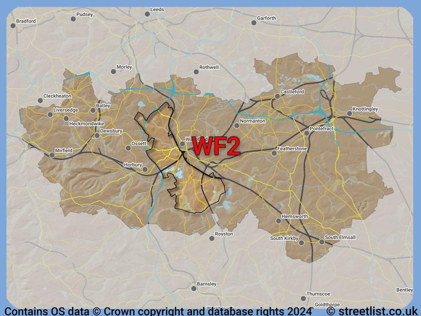 Where the WF2 postcode district lies within the wider  postcode area