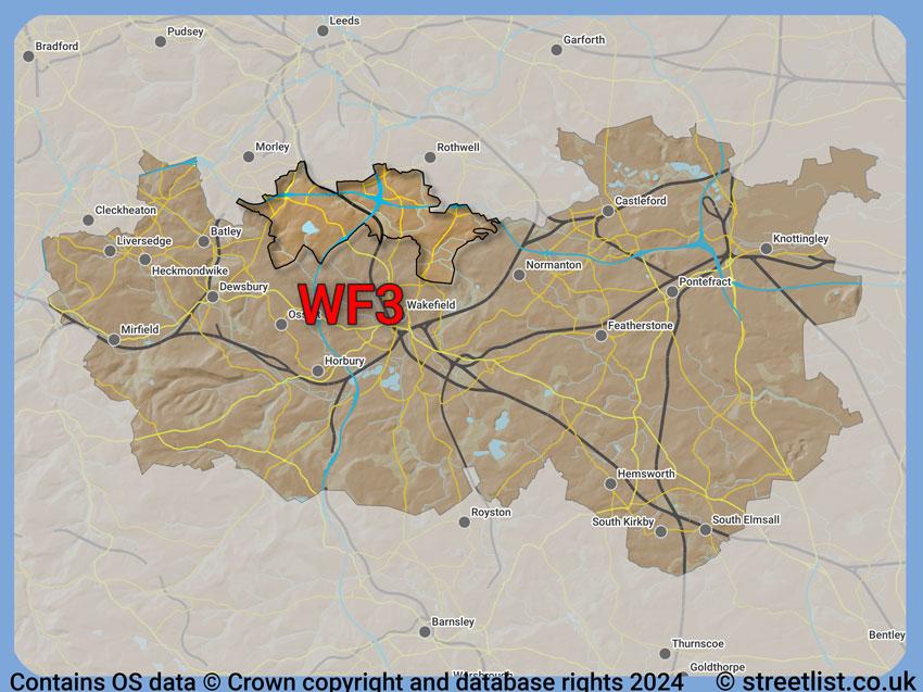 Where the WF3 postcode district lies within the wider  postcode area