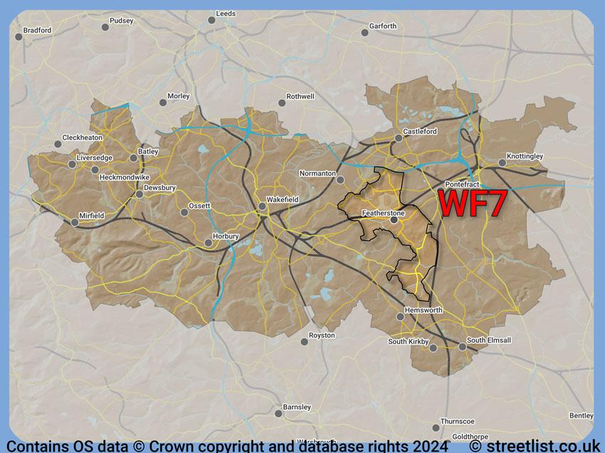 Where the WF7 postcode district lies within the wider  postcode area