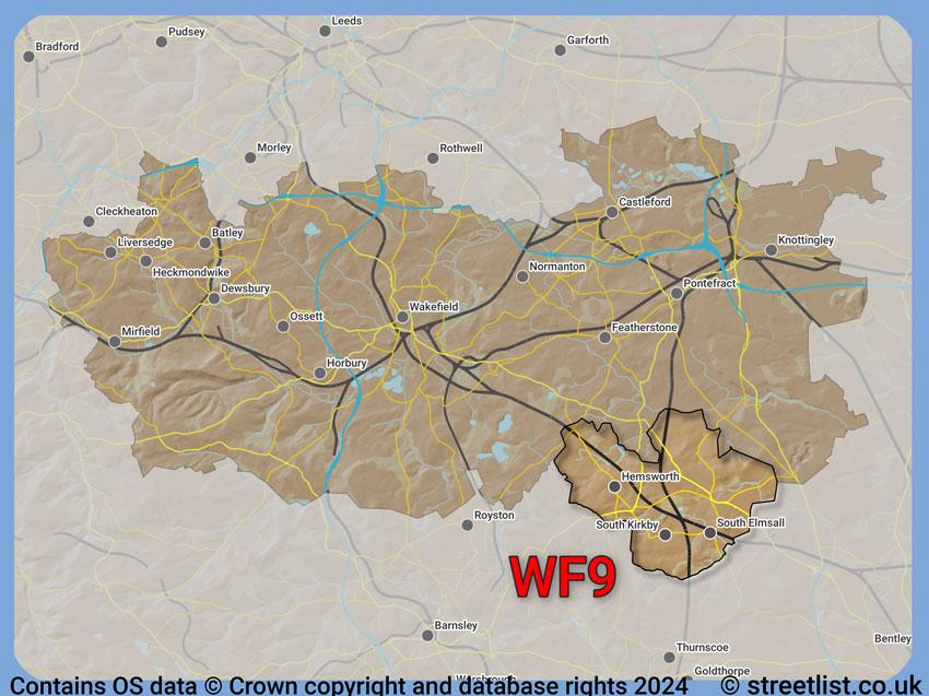 Where the WF9 postcode district lies within the wider  postcode area