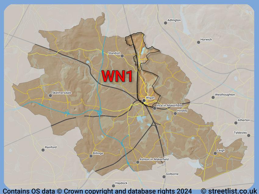 Where the WN1 postcode district lies within the wider  postcode area