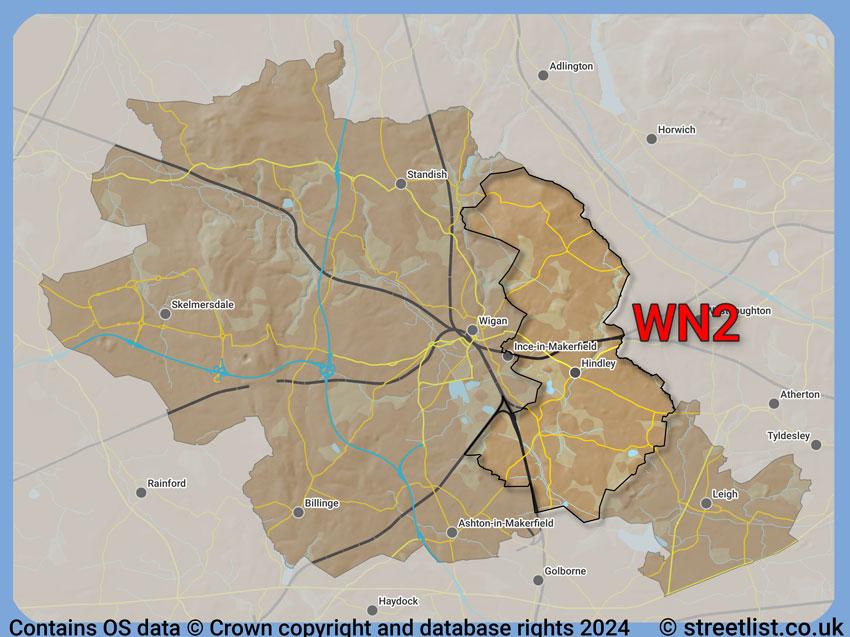 Where the WN2 postcode district lies within the wider  postcode area