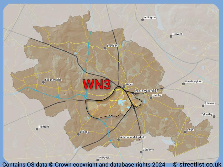 Where the WN3 postcode district lies within the wider  postcode area