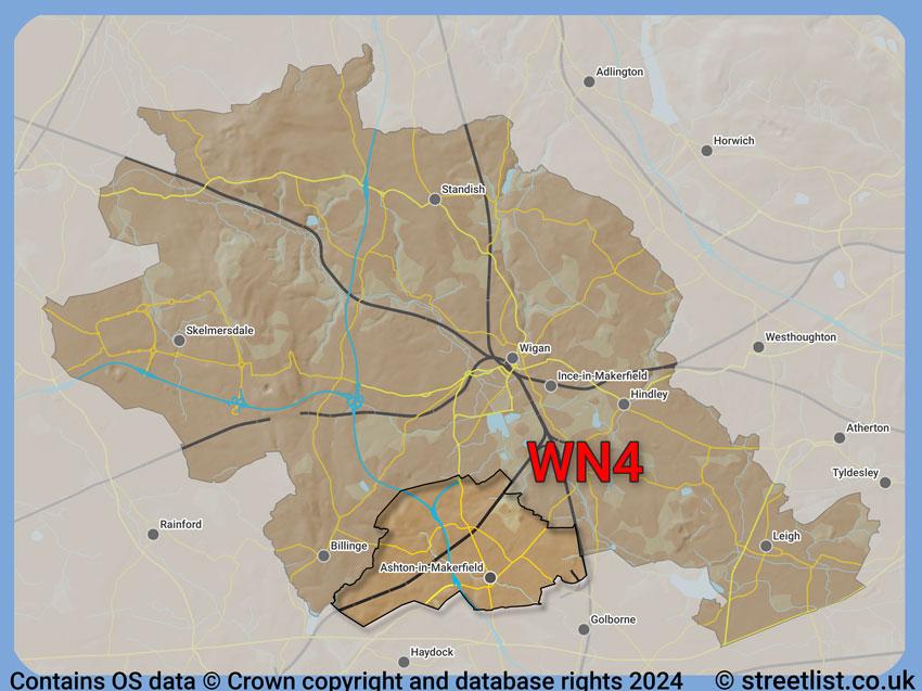 Where the WN4 postcode district lies within the wider  postcode area