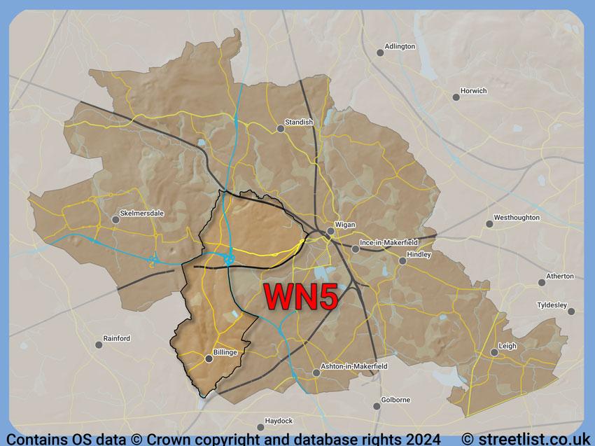 Where the WN5 postcode district lies within the wider  postcode area