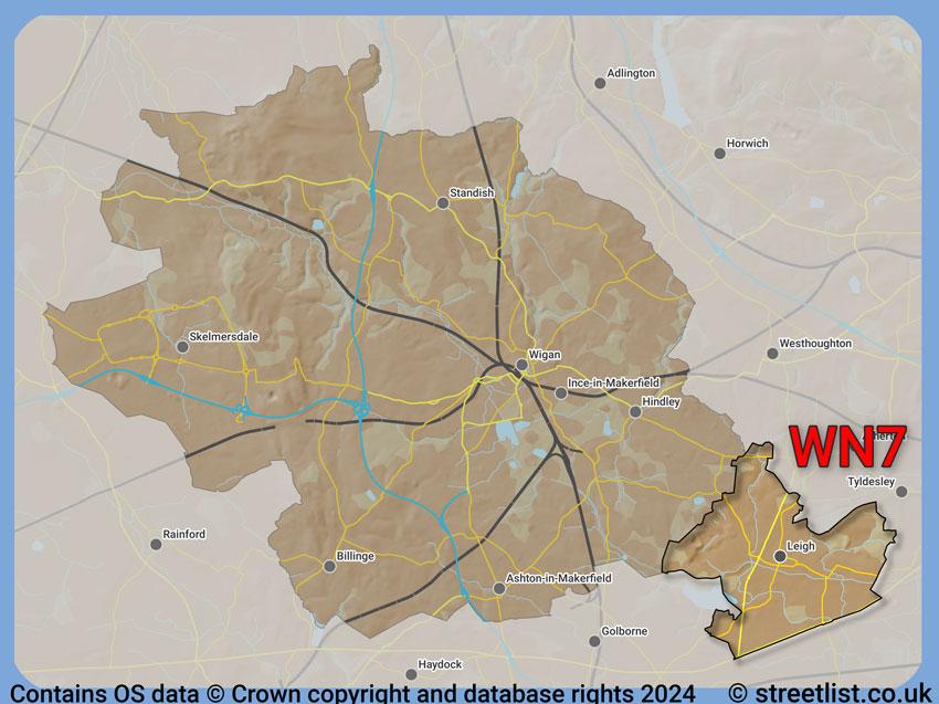 Where the WN7 postcode district lies within the wider  postcode area