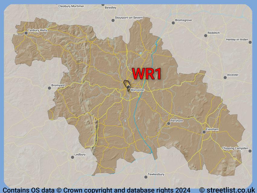 Where the WR1 postcode district lies within the wider  postcode area