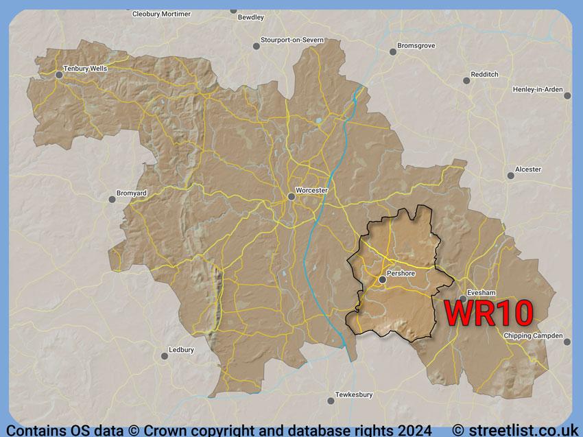 Where the WR10 postcode district lies within the wider  postcode area