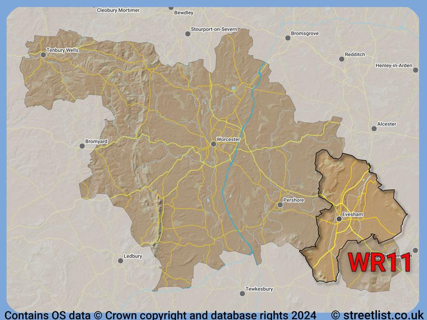 Where the WR11 postcode district lies within the wider  postcode area