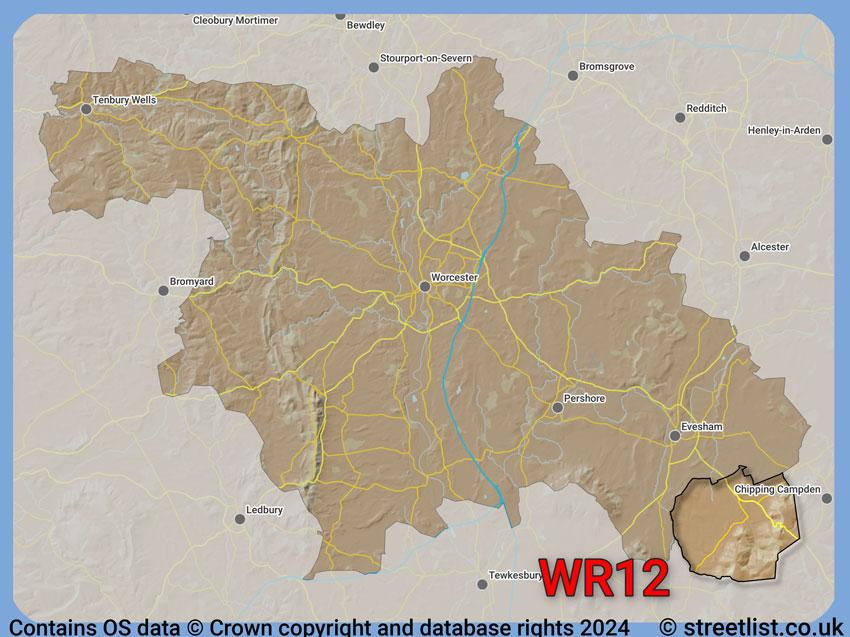 Where the WR12 postcode district lies within the wider  postcode area