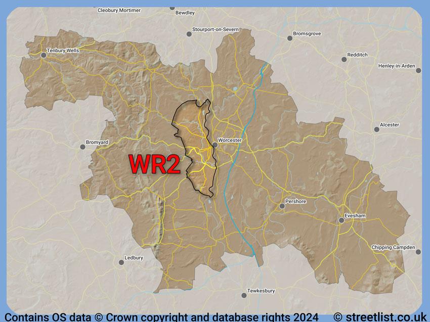 Where the WR2 postcode district lies within the wider  postcode area