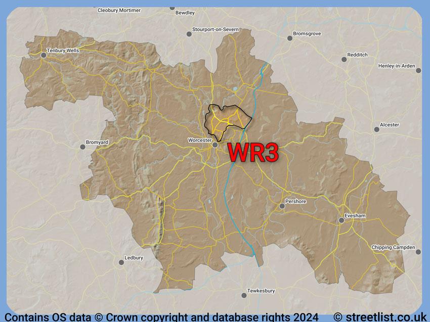 Where the WR3 postcode district lies within the wider  postcode area