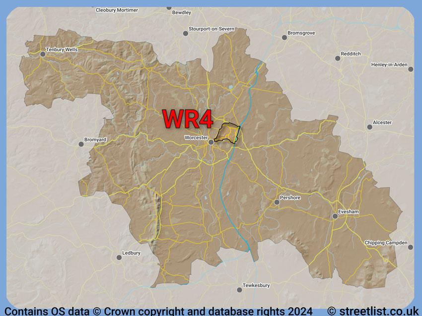 Where the WR4 postcode district lies within the wider  postcode area