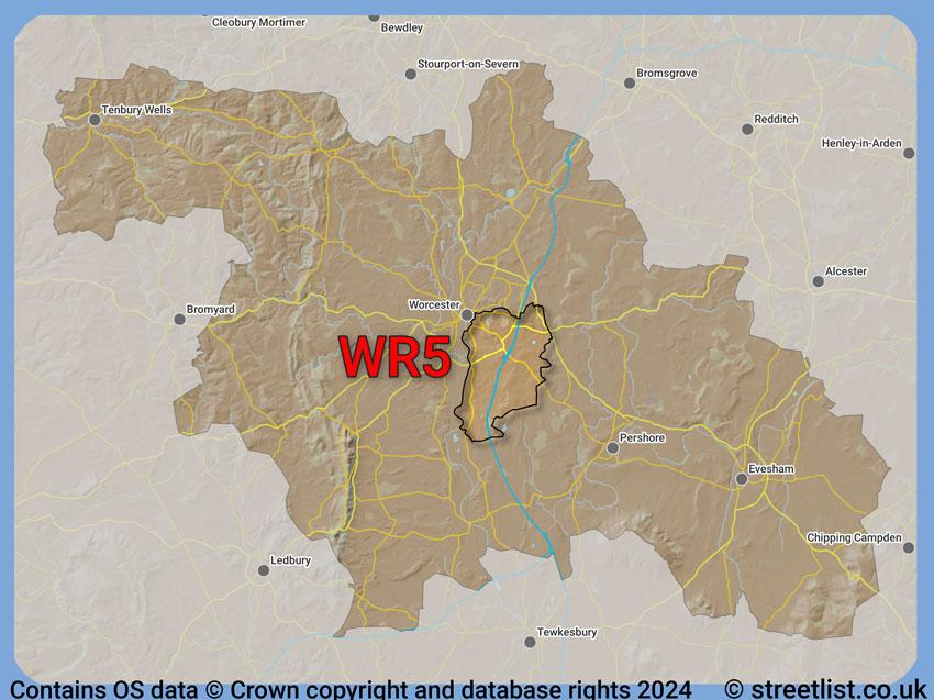 Where the WR5 postcode district lies within the wider  postcode area