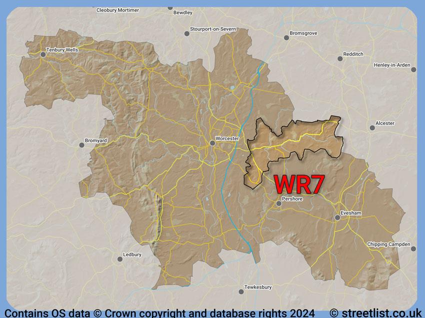 Where the WR7 postcode district lies within the wider  postcode area