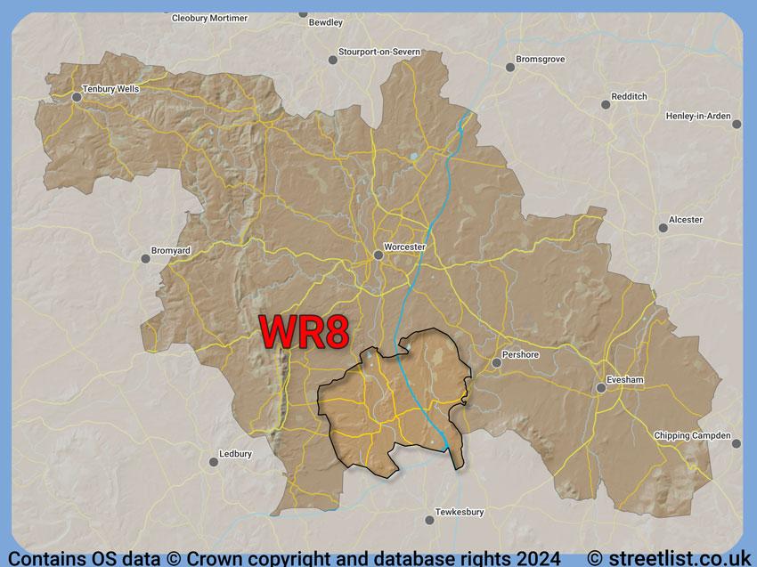 Where the WR8 postcode district lies within the wider  postcode area