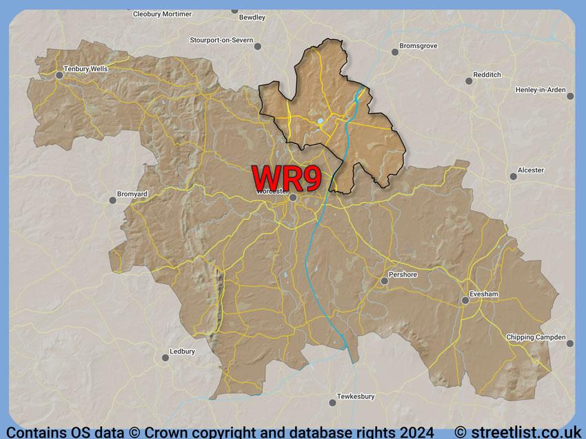 Where the WR9 postcode district lies within the wider  postcode area