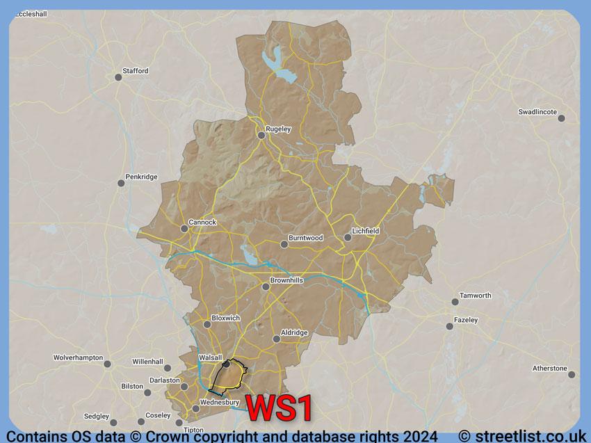 Where the WS1 postcode district lies within the wider  postcode area