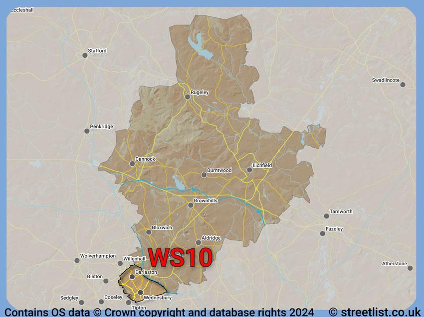 Where the WS10 postcode district lies within the wider  postcode area