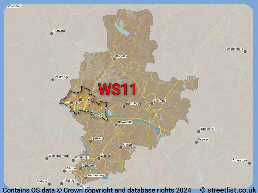 Where the WS11 postcode district lies within the wider  postcode area