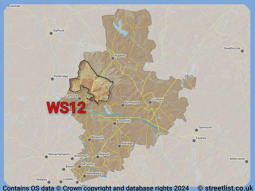 Where the WS12 postcode district lies within the wider  postcode area