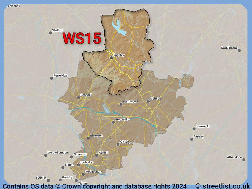 Where the WS15 postcode district lies within the wider  postcode area