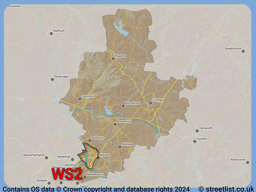 Where the WS2 postcode district lies within the wider  postcode area