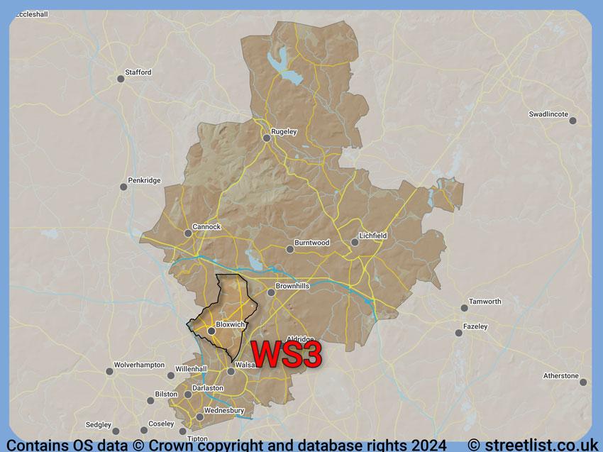 Where the WS3 postcode district lies within the wider  postcode area