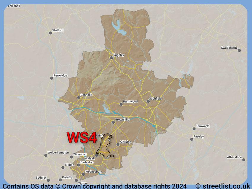 Where the WS4 postcode district lies within the wider  postcode area