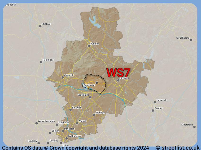 Where the WS7 postcode district lies within the wider  postcode area