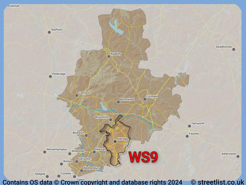 Where the WS9 postcode district lies within the wider  postcode area