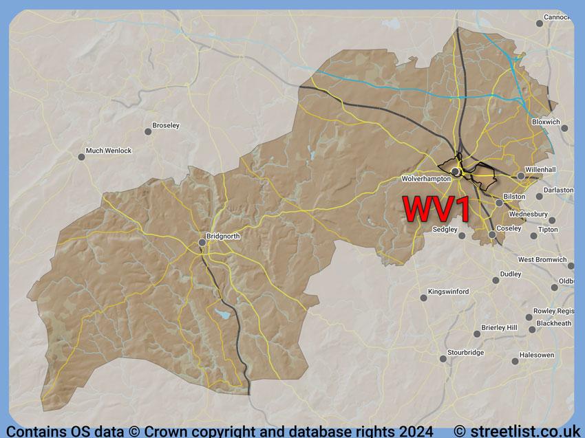 Where the WV1 postcode district lies within the wider  postcode area